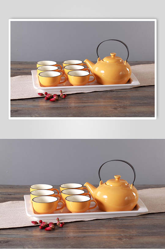 金黄色高档茶具摄影图片
