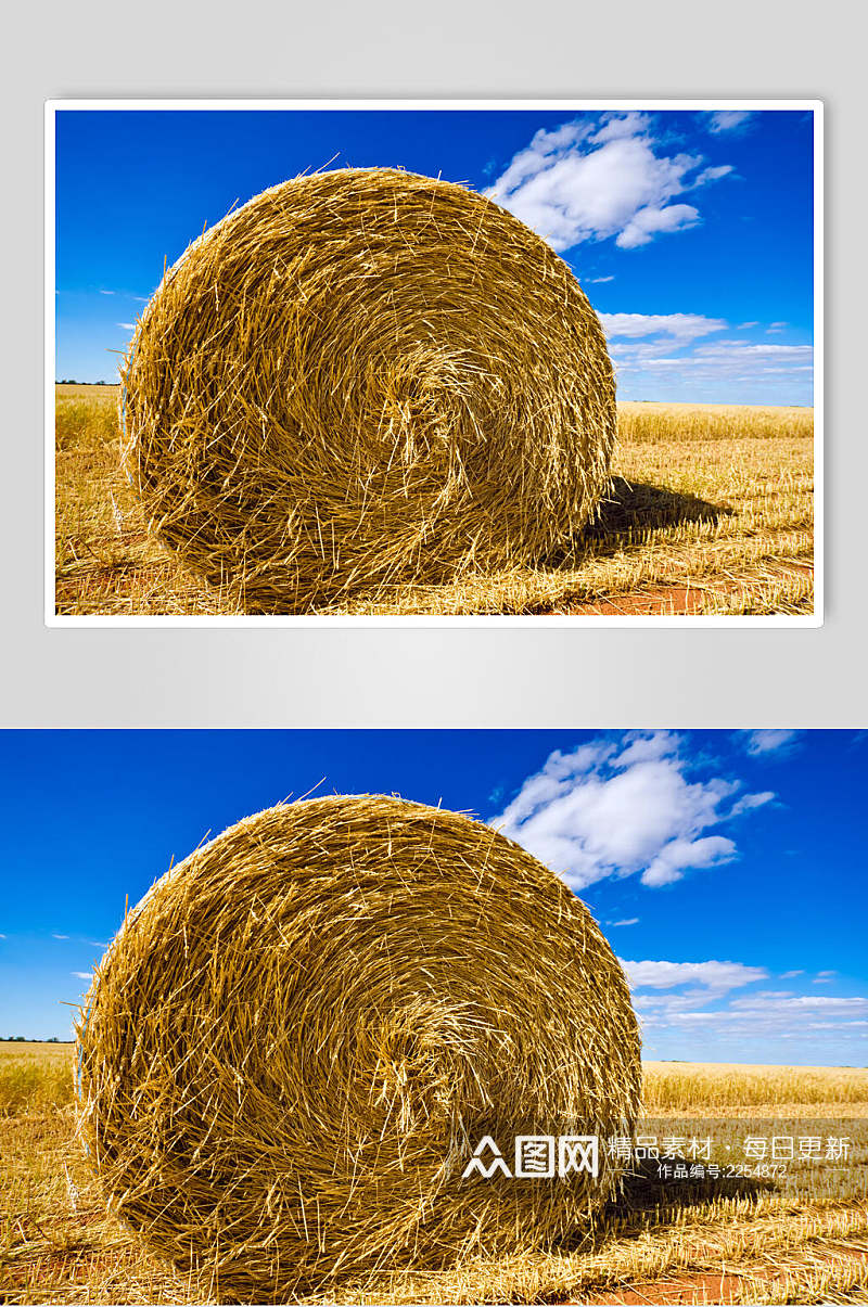 天空麦田草堆高清图片素材