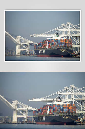 灰色货轮船舶集装箱码头港口图片
