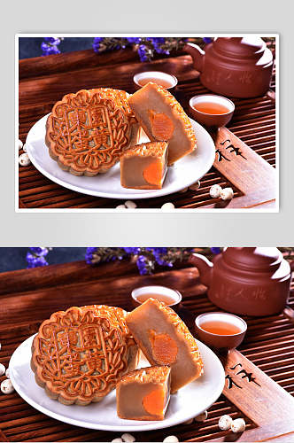 美食蛋黄莲蓉月饼食品摄影图片