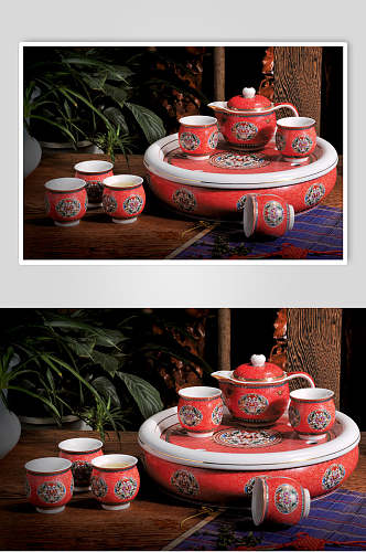 红色高档茶具图片