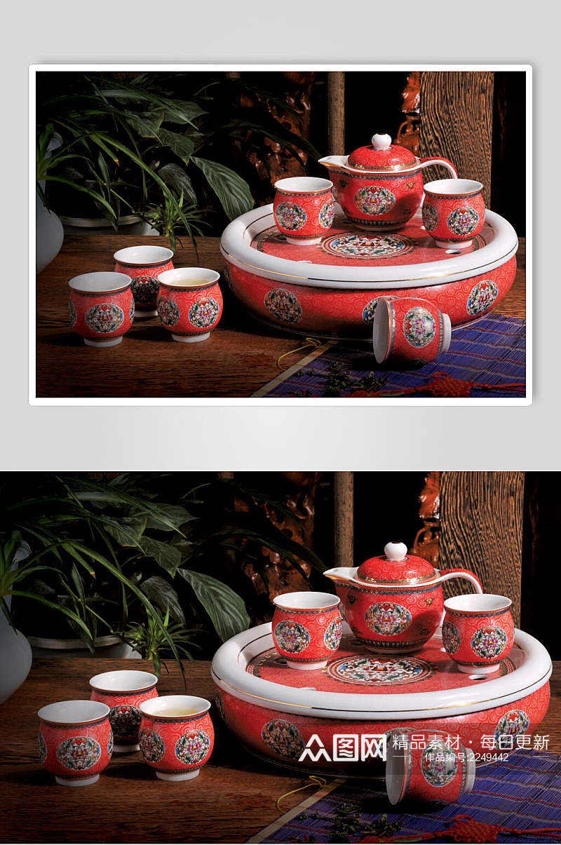 红色高档茶具图片素材