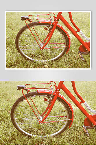 草地老旧自行车摄影图片