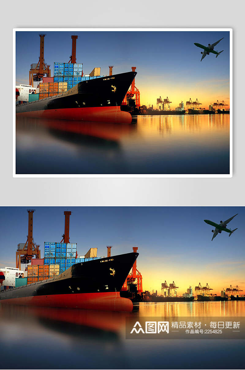 炫彩货轮船舶集装箱码头港口高清图片素材