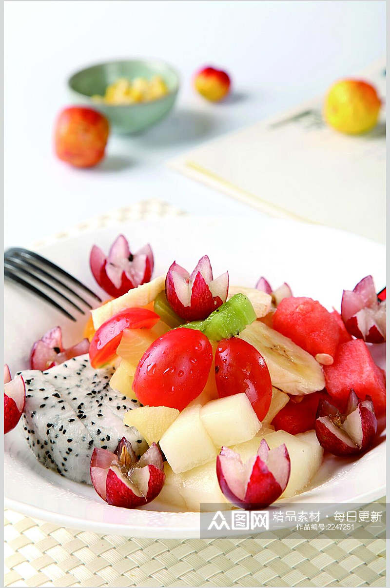招牌新鲜水果沙拉食物实拍图片素材