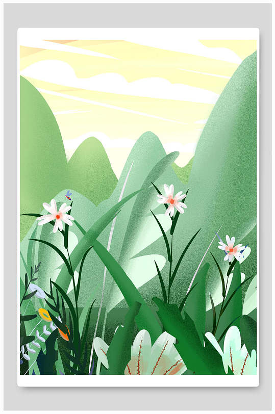 炫彩森林花草插画背景素材立即下载扁平化森林花草插画背景素材立即下