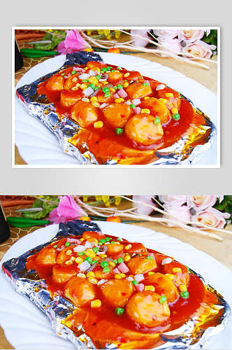 豌豆火腿铁板豆腐食品图片