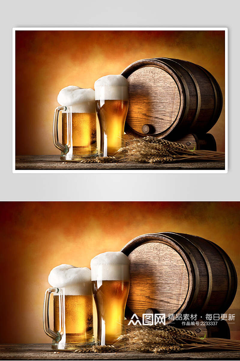 玻璃杯装全麦芽啤酒超清摄影图素材