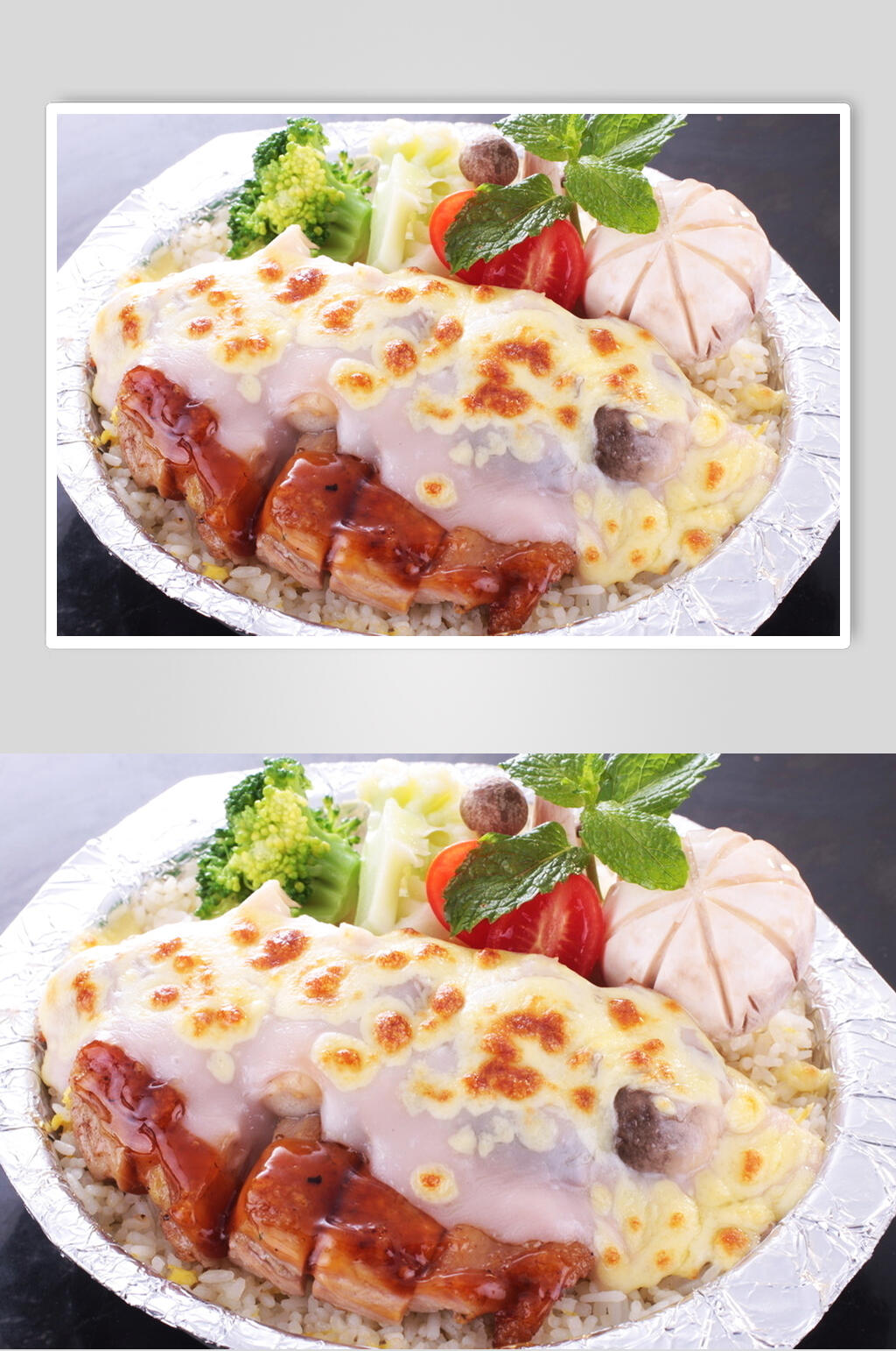芝士焗芋香汁鸡扒饭食物摄影图片素材
