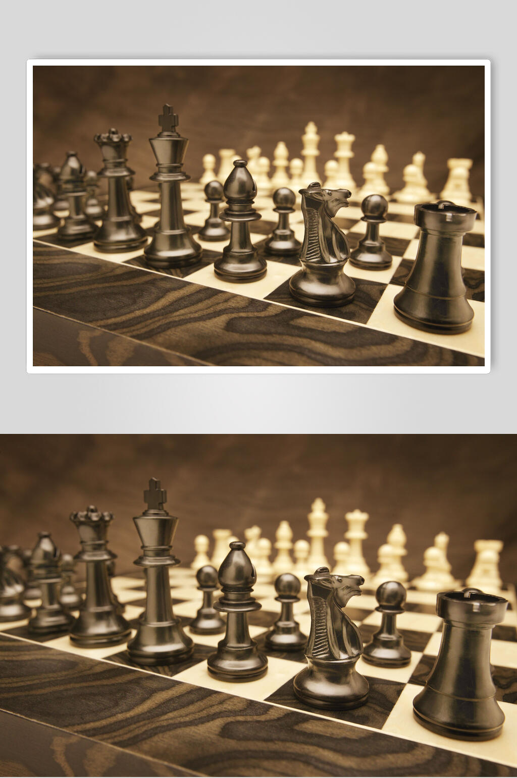 金白色国际象棋棋盘棋局摄影图