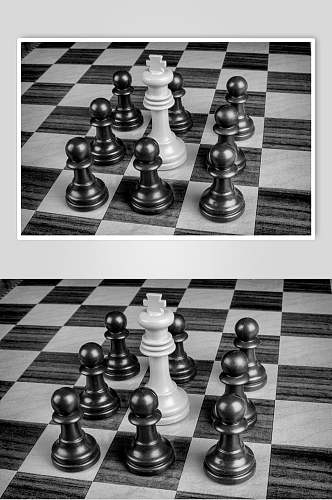 黑白色国际象棋棋盘棋局摄影图