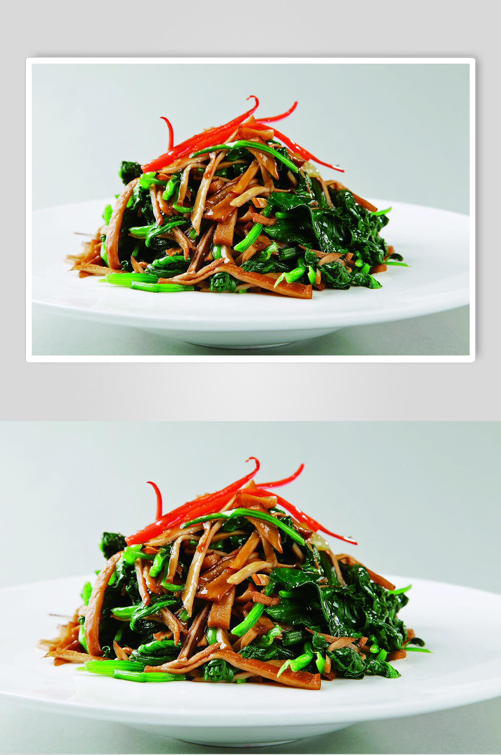 杏鲍菇拌菠菜食物图片素材