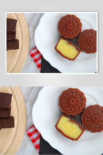 特色巧克力冰皮月饼食品摄影图片