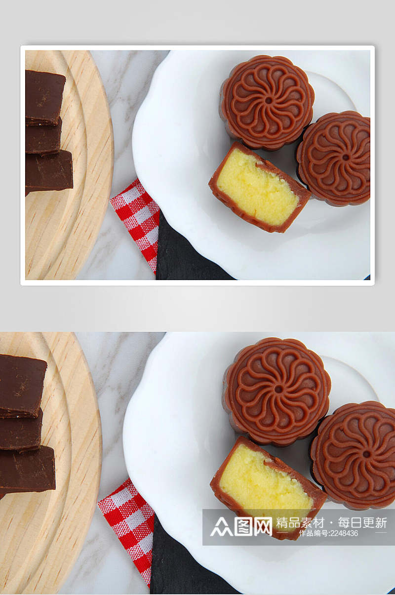 特色巧克力冰皮月饼食品摄影图片素材
