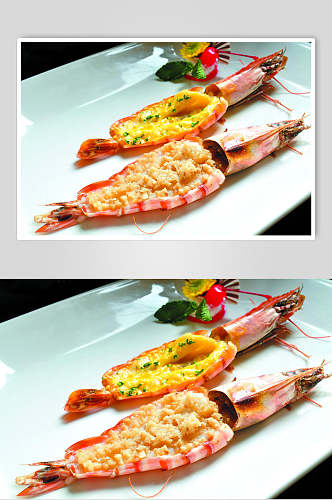 芝士烤大虾食物高清图片