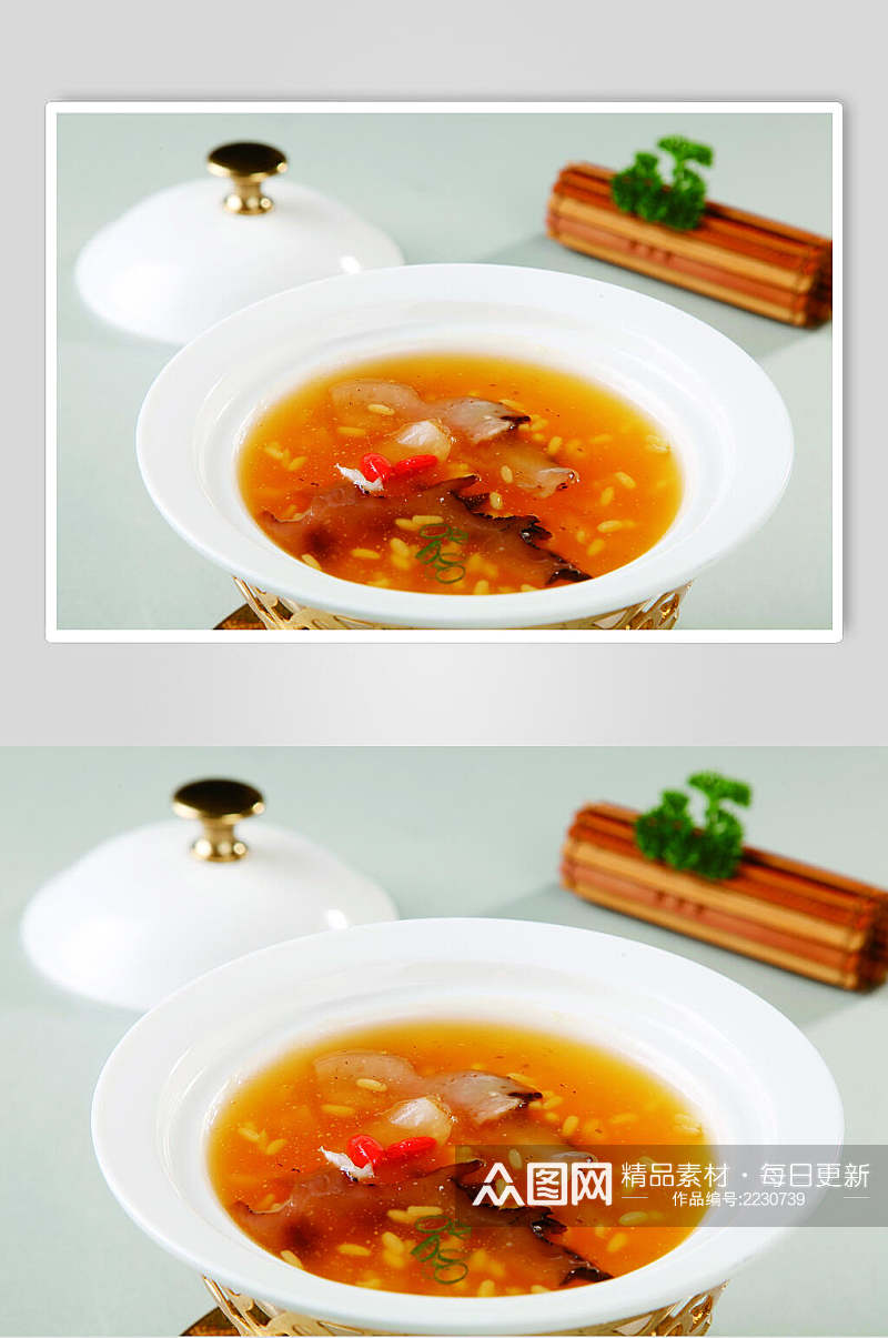 金米百合炖梅花参食物高清图片素材