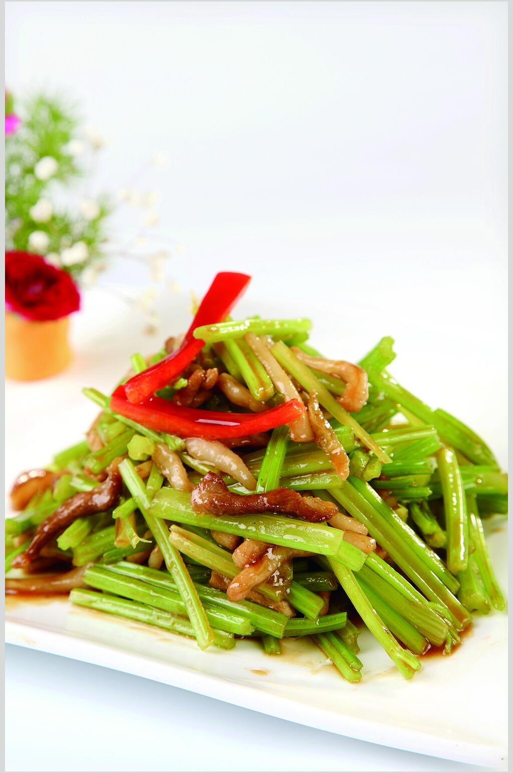 土芹炒五花肉食品图片素材
