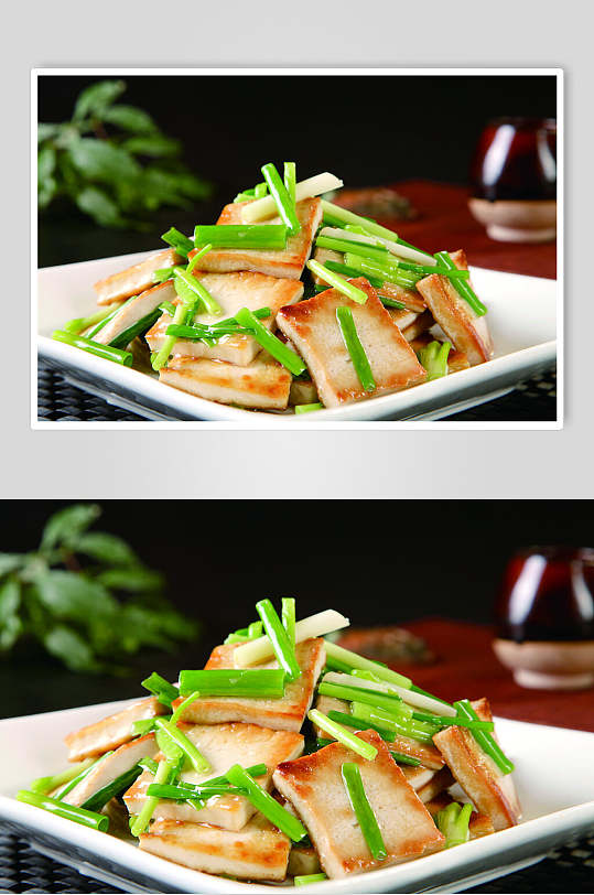 葱炒老豆腐食物高清图片