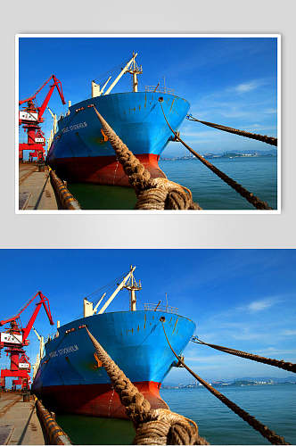 蓝色货轮船舶集装箱码头港口图片