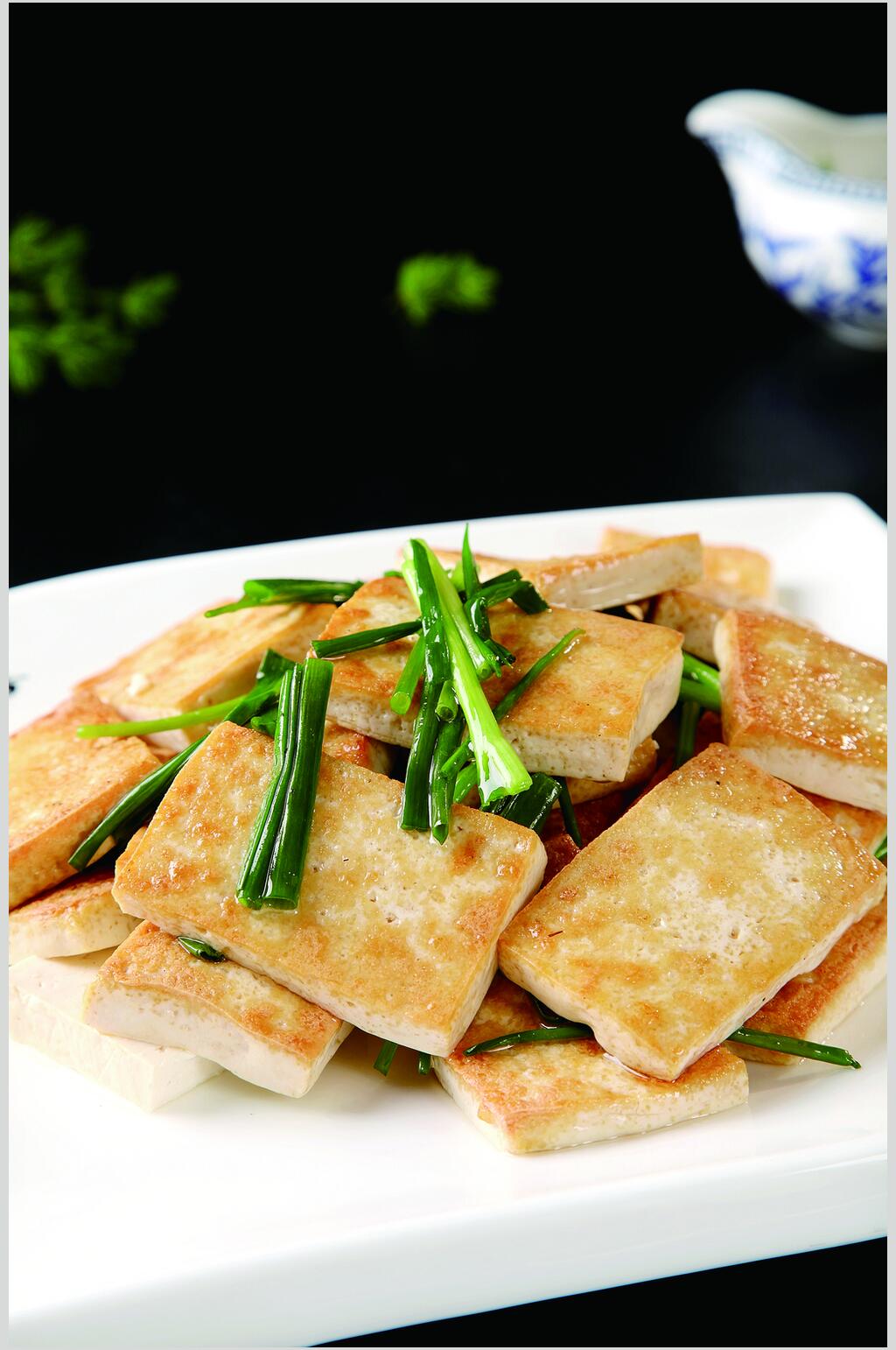 香葱煎豆腐食物高清图片素材