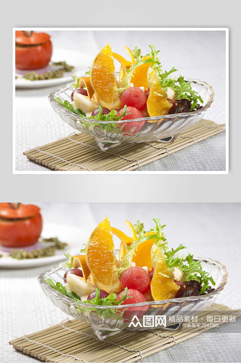 招牌绿色水果沙拉食物实拍图片素材