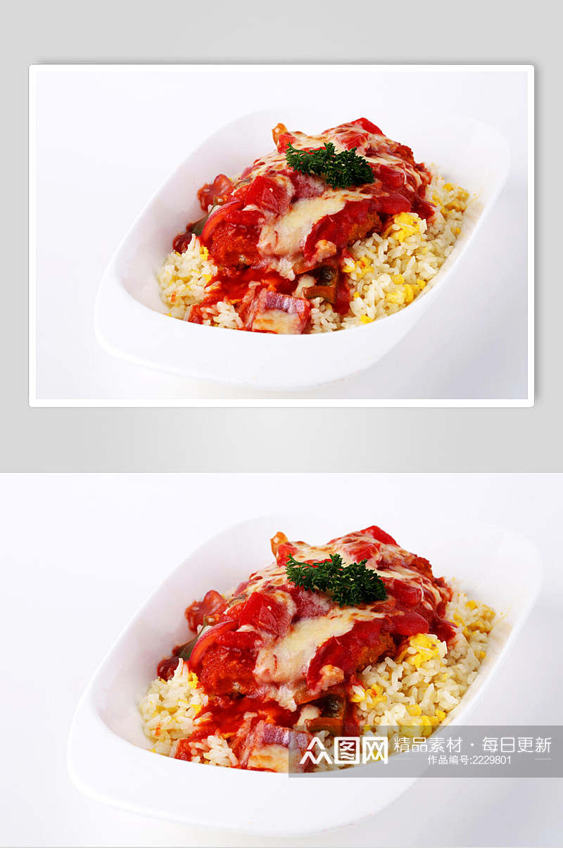茄汁焗猪扒饭食物摄影图片素材