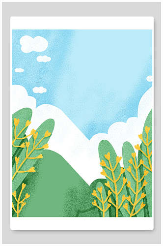 清新绿色植物草丛山坡插画背景