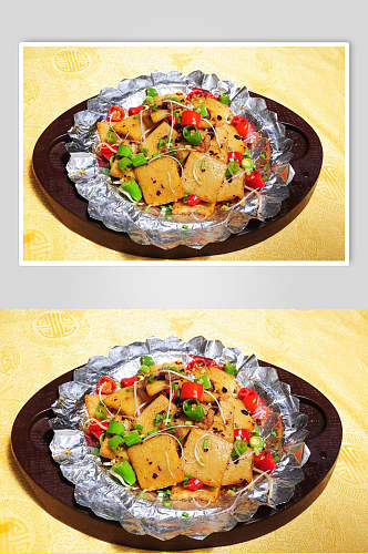 青椒铁板豆腐食品图片