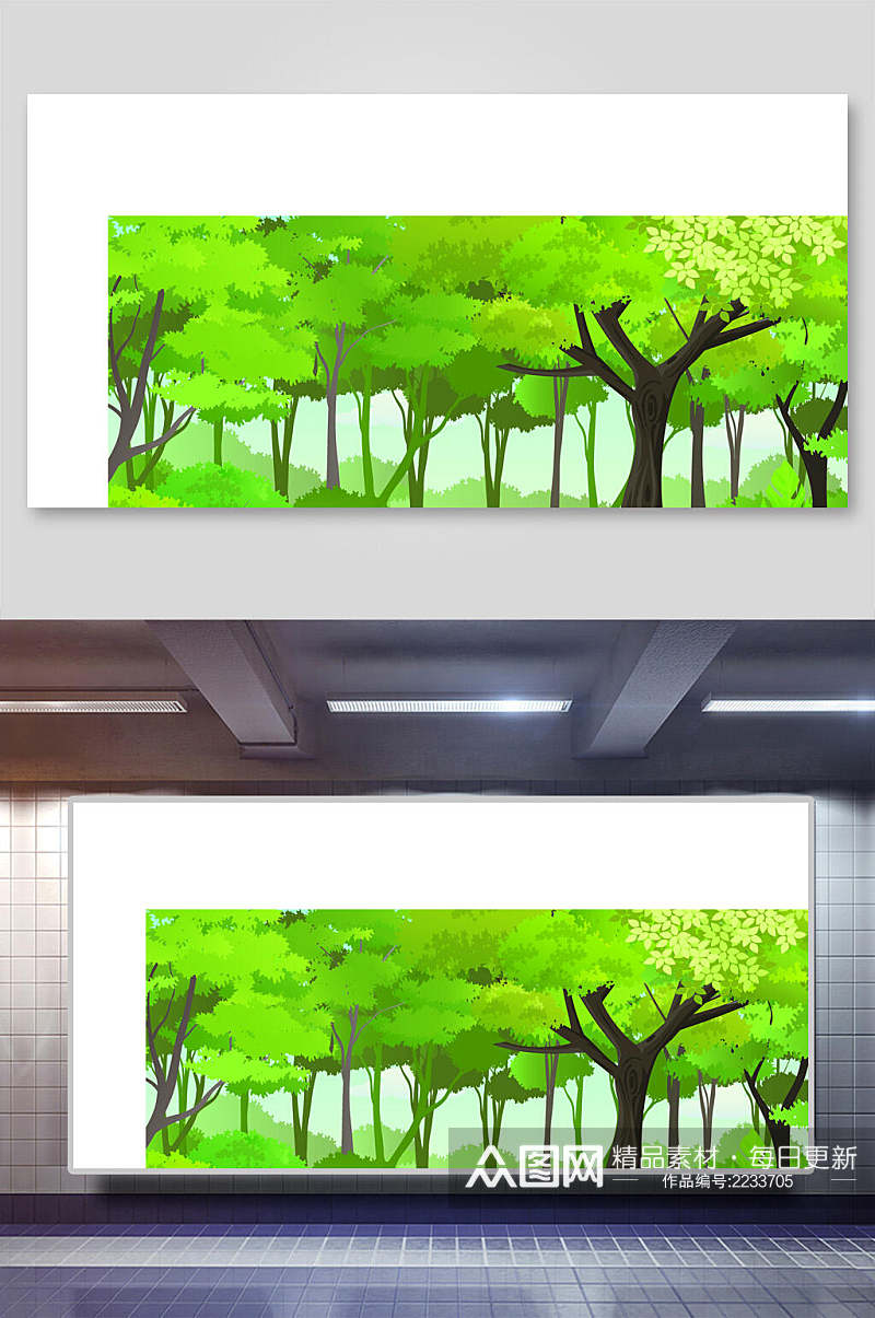 绿色森林插画背景素材