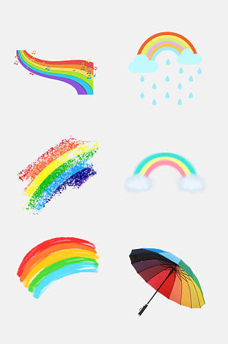 卡通彩虹雨伞免抠元素