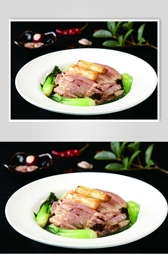 大葱扒羊肉高清图片