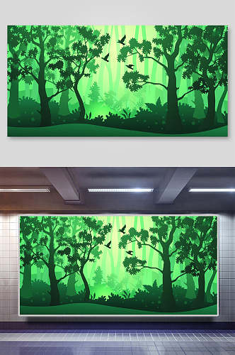 绿色森林插画背景