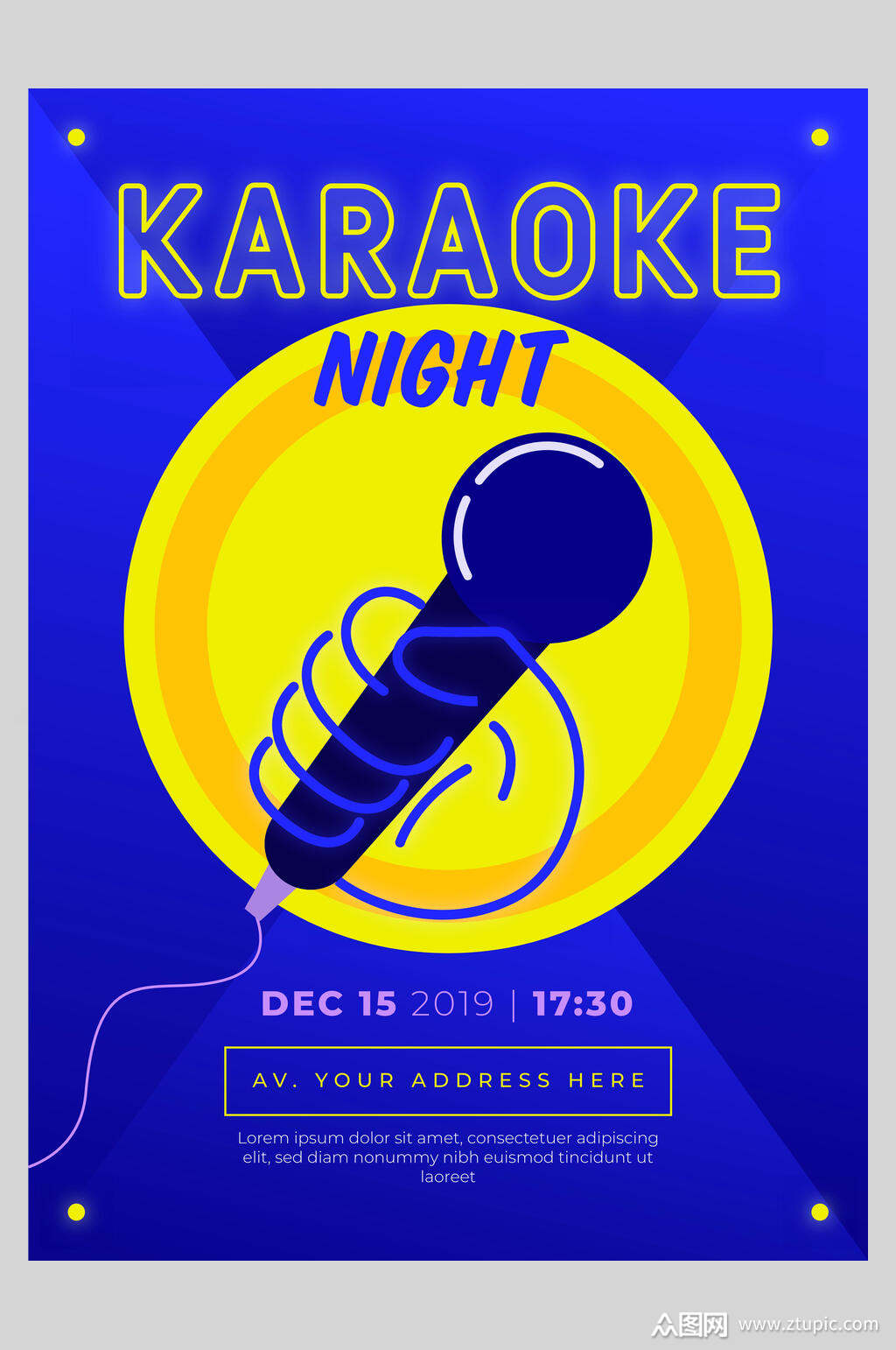 蓝色麦克风音乐海报素材免费下载,本作品是由圆圆上传的原创平面广告