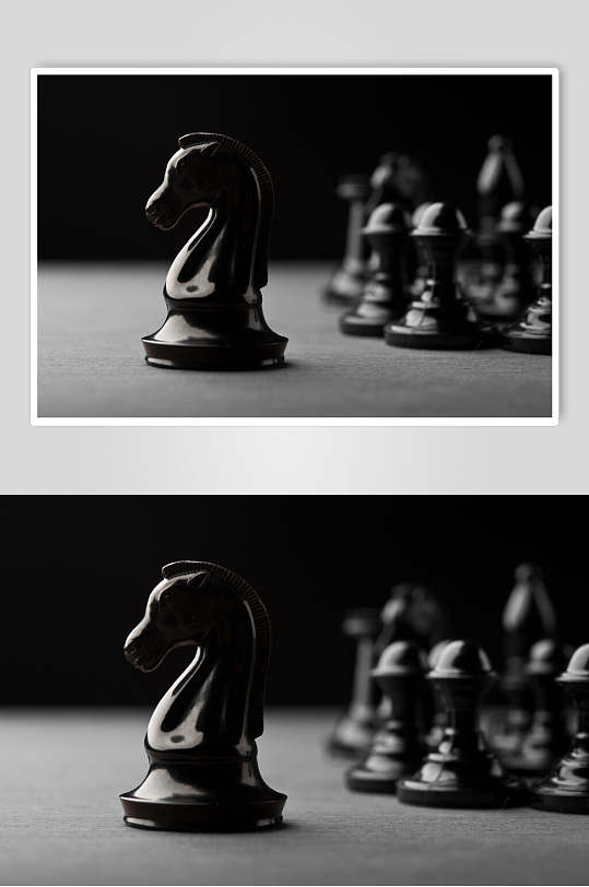 黑色马头国际象棋棋盘棋局摄影图
