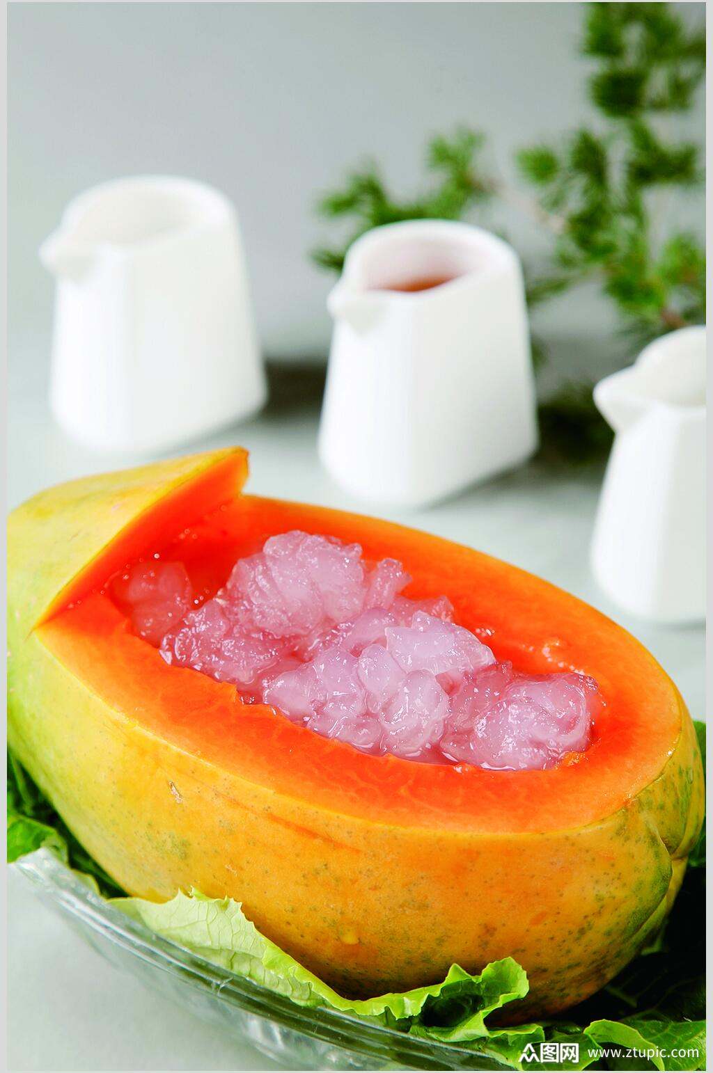 养生木瓜炖雪蛤食物图片