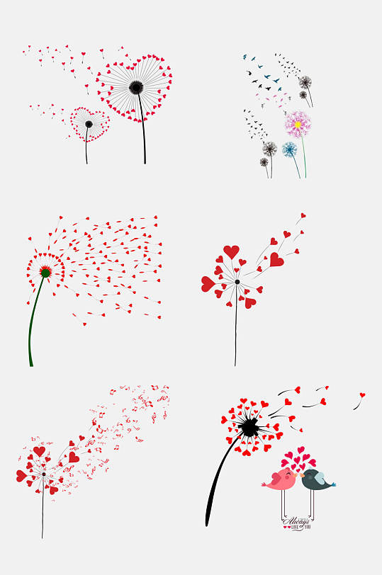 创意红色手绘花卉蒲公英免抠素材