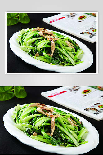 青菜炒豆筋食物高清图片