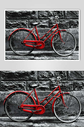 红色老旧自行车摄影图片
