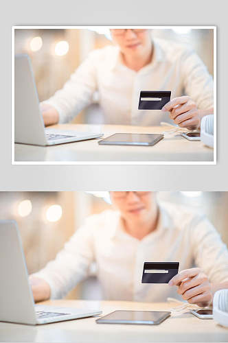 手拿信用卡银行卡网络购物电子支付摄影图片