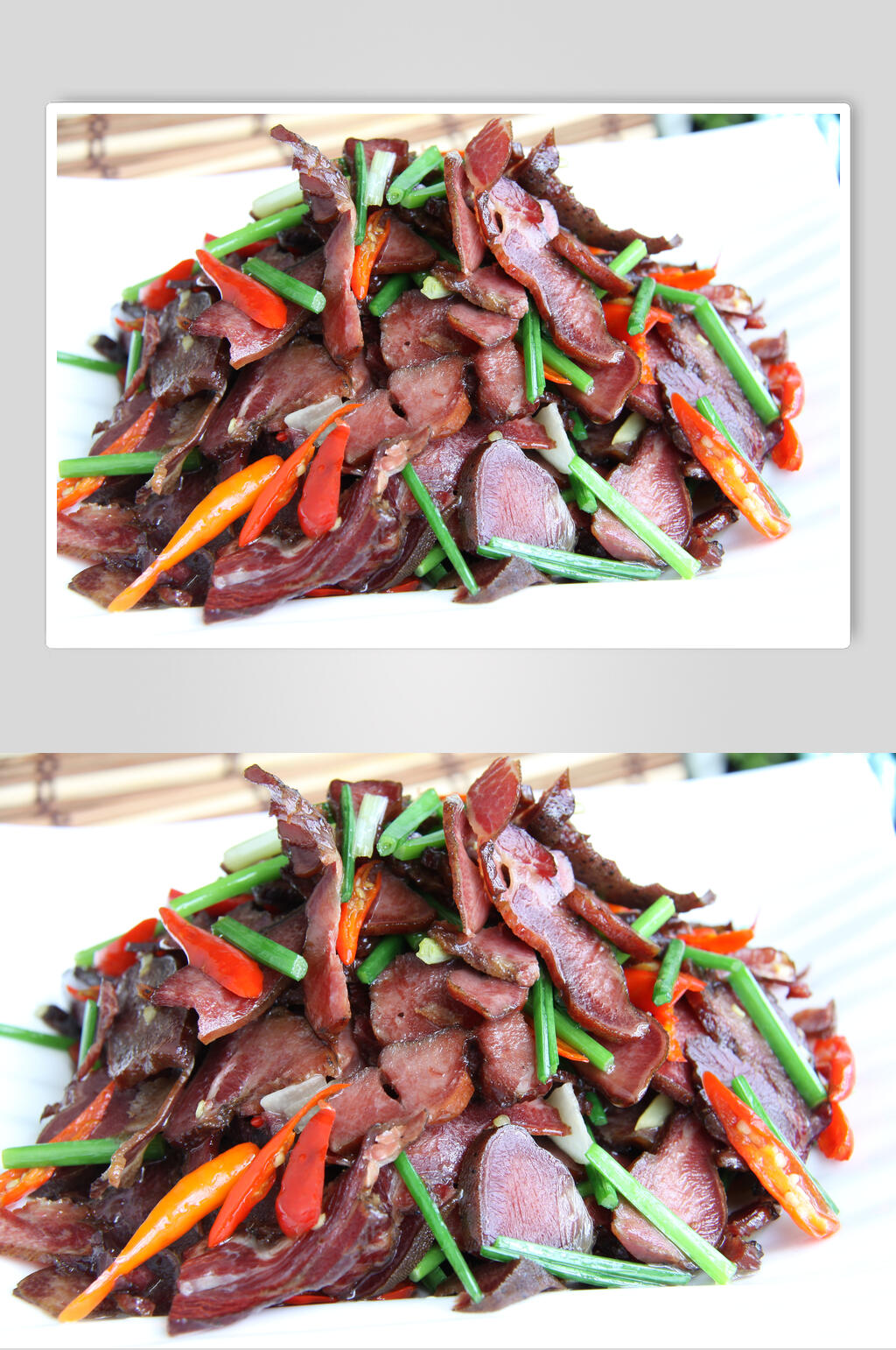 韭菜苔炒腊牛舌美食摄影图片素材
