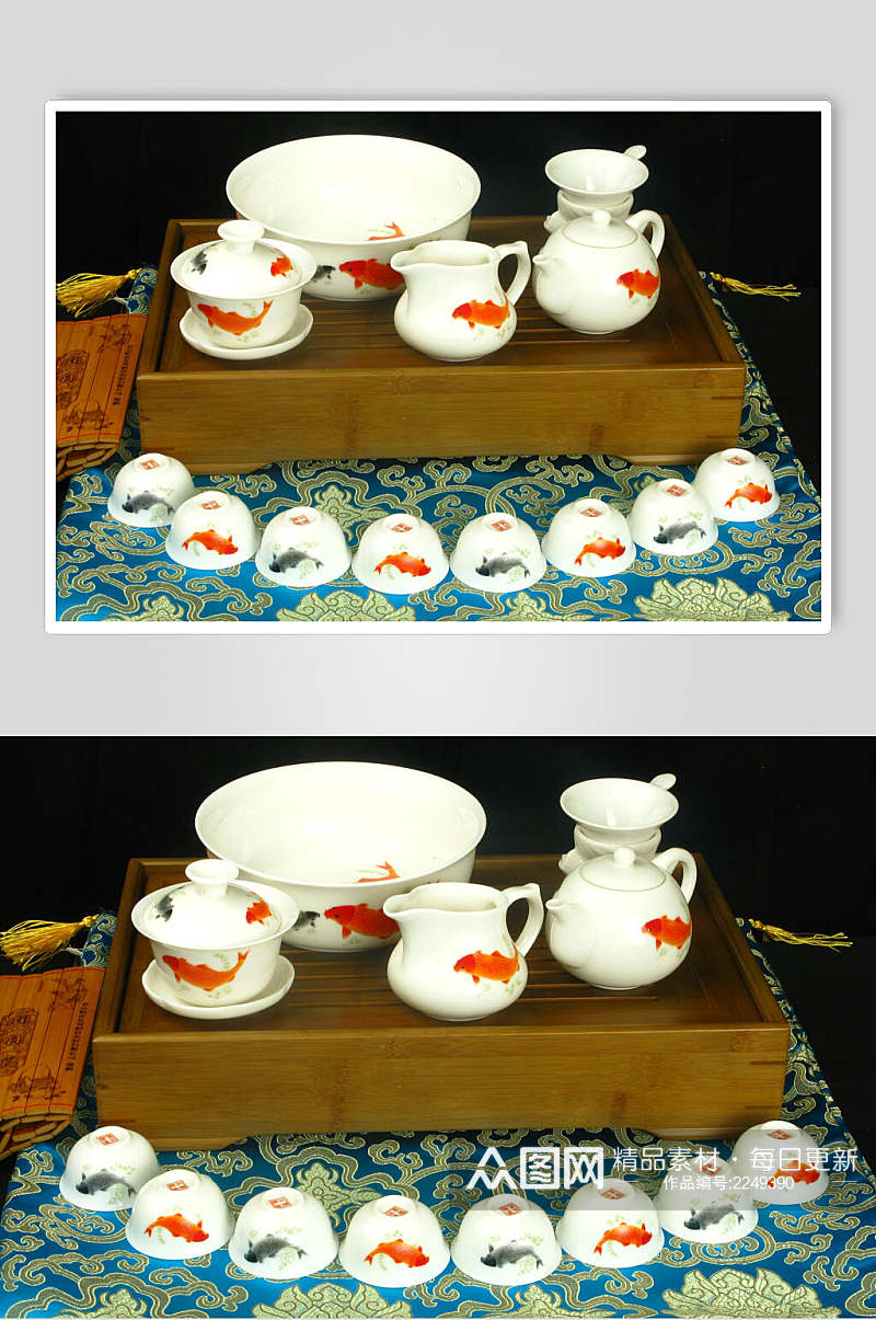 锦鲤图案高档茶具摄影图片素材