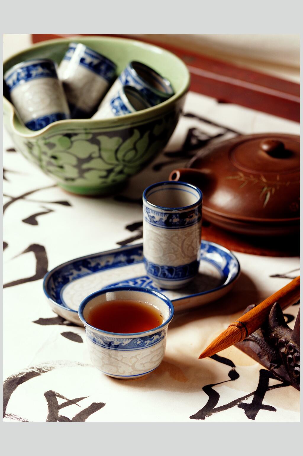 青花瓷高档茶具高清图片素材