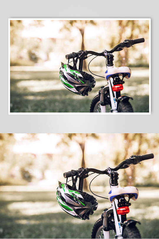 安全帽老旧自行车摄影图片