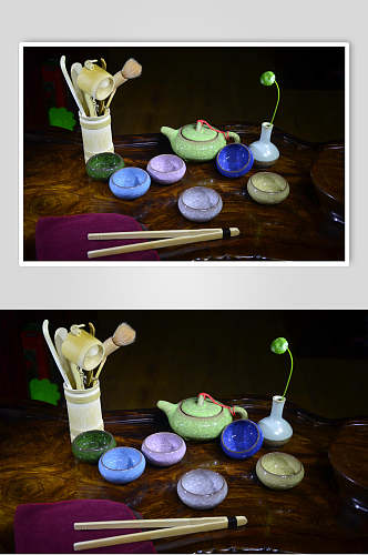 炫彩高档茶具摄影图片