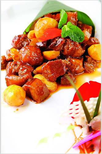 粽香板栗红烧肉食物摄影图片