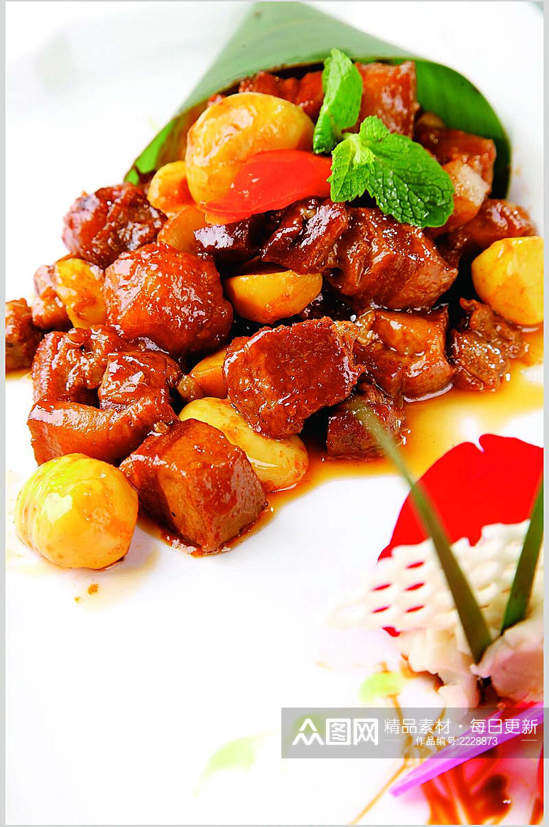 粽香板栗红烧肉食物摄影图片素材