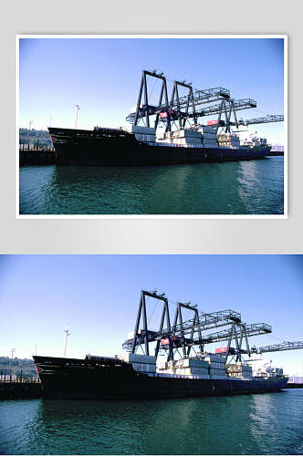 清新蓝色货轮船舶集装箱码头港口图片