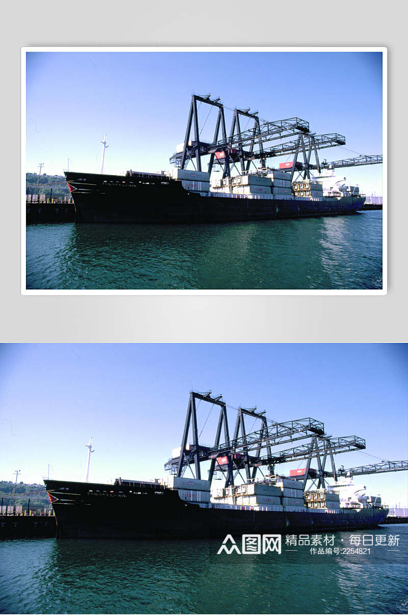 清新蓝色货轮船舶集装箱码头港口图片素材