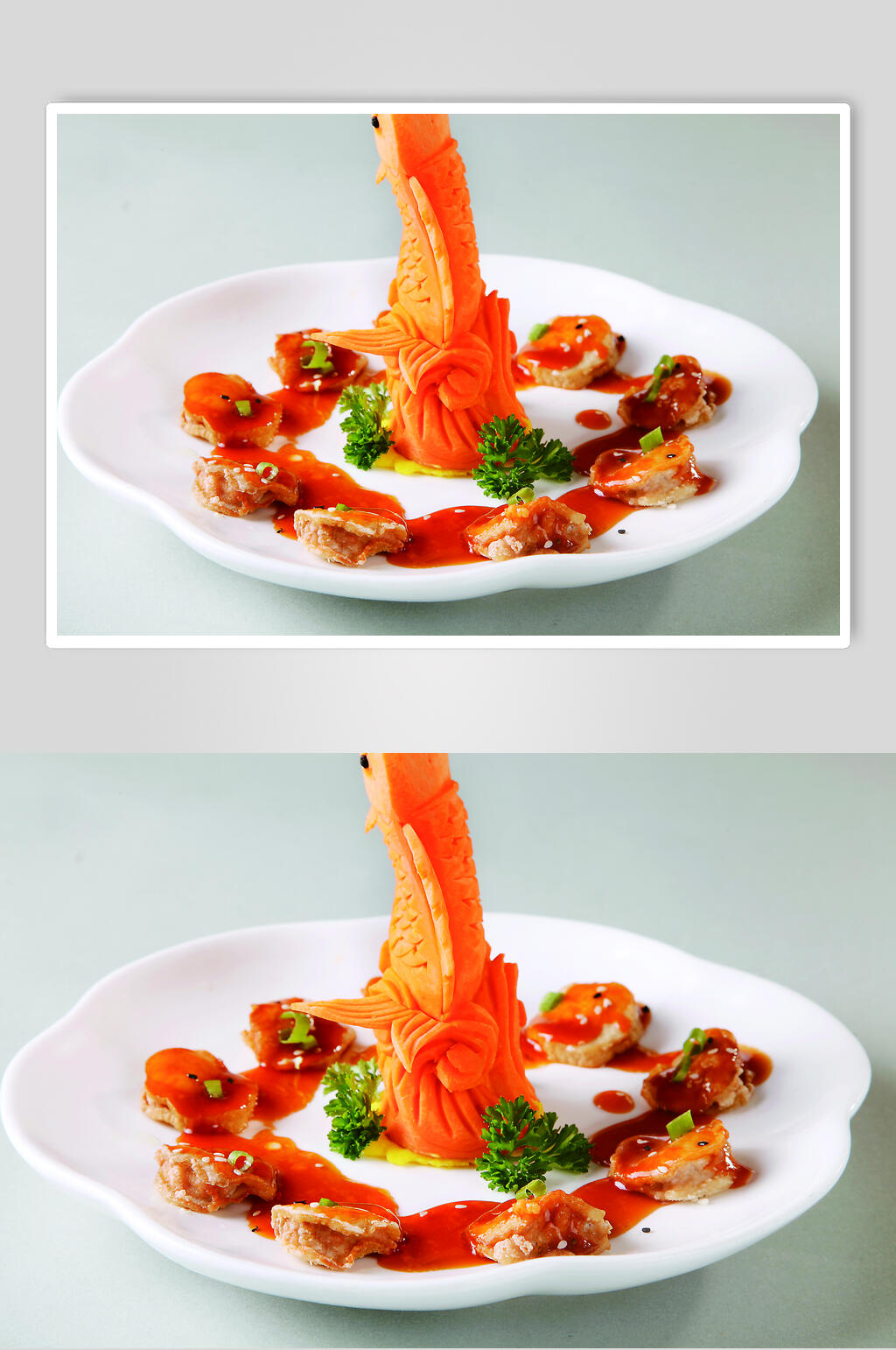 煎酿杏鲍菇食物摄影图片素材