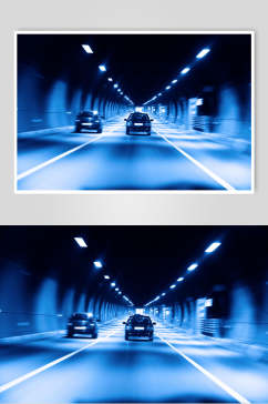 蓝色小车隧道公路马路